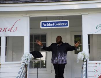 Tshombe Selby performing at the Juneteenth celebration in Manteo.