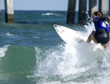 Catching a wave in the semifinal round at the WRV Pro OBX.